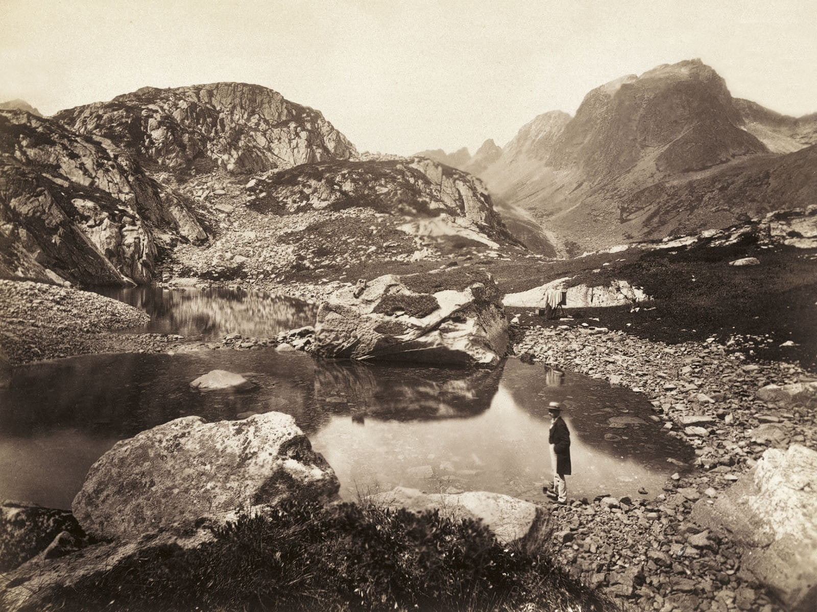 Tatry, Długi Staw w Dolinie Staroleśnej z Małym Jaworowym i Jaworowym, Karol Divald, ok. 1873